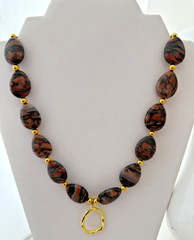 Gold & Red/Brown 3/4″ x 1″ Pear Shaped Jasper 23″ Beaded Necklace/Earring Set
