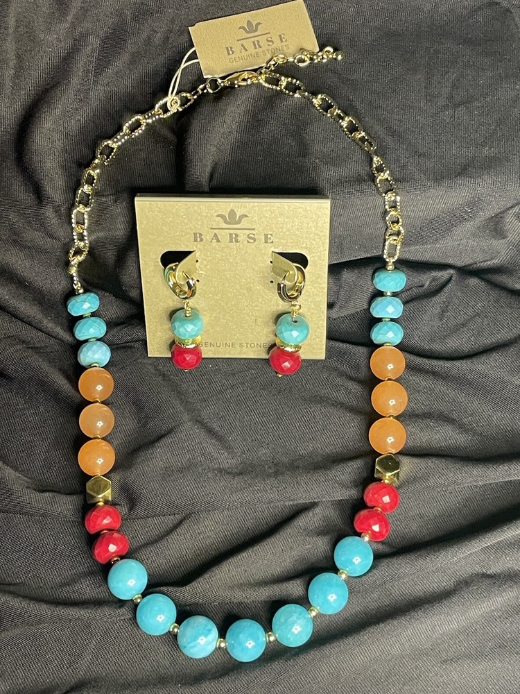 Barse Bronze Magnesite Aventurine Jade Gemstone Necklace Earrings Set NWT