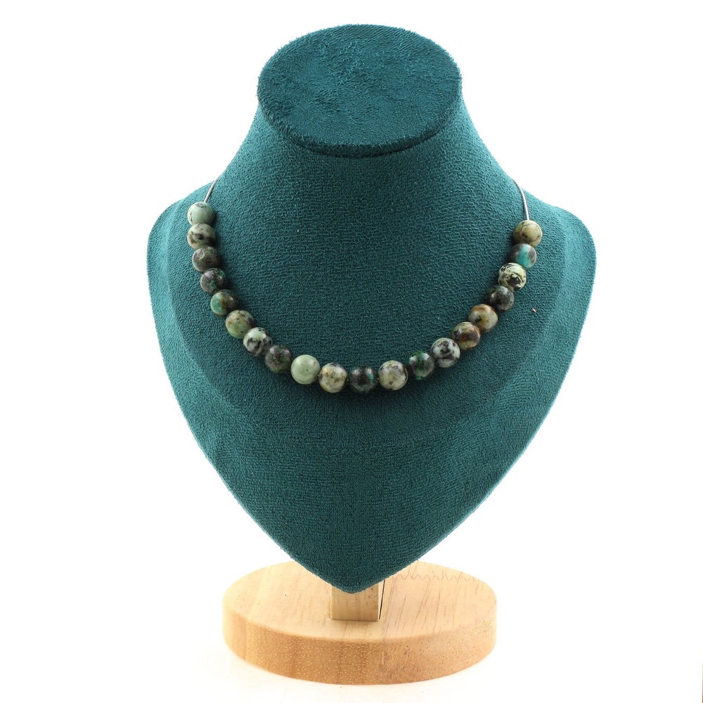 Necklace 20 Turquoise African Beads 8 Mm Stainless Steel Chain Necklace F