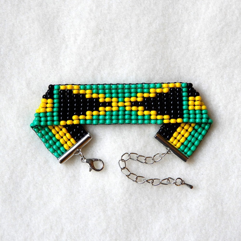Jamaica Jamaican flag bead bracelet, handmade, adjustable length, 30% to charity
