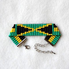 Jamaica Jamaican flag bead bracelet, handmade, adjustable length, 30% to charity