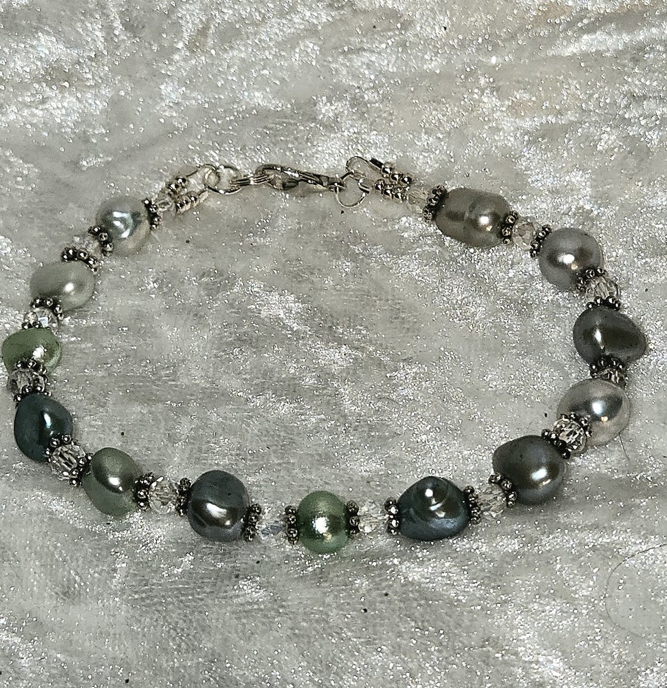 Handmade Pale Green and Silver-Gray Baroque Freshwater Pearl Bracelet