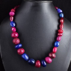 19 Inches Ruby ,Emerald & Sapphire 713.00 Cts Beaded Necklace Jewelry RK 13 E803