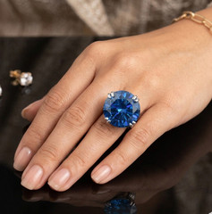 HUGE 27 Ct Certified Azure Blue Diamond Ring, Great Sparkle, FREE Studs