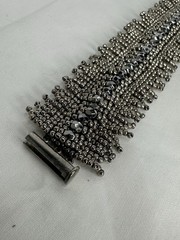 Handmade Reversible Gunmetal Seed Bead Fringe Bracelet Slide Lock