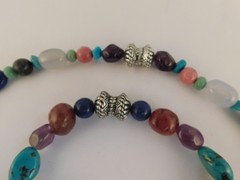 TURQUOISE LAPIS LAZULI NATURAL STONES STERLING SILVER NECKLACE & BRACELET SET