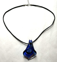 Handmade Pinched Glass Pendant Necklace Black Cord Silver Tone Lobster Clasp