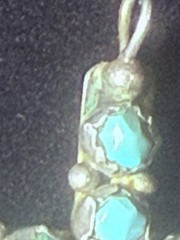 Vintage Turquoise Cross Pendant Acid Tested Silver Handmade Southwest 10 Stone
