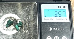 Sterling Silver Monkey Dangle Earrings With Malachite Chips 3.57 Grams 1 5/8”