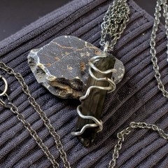 Smoky Quartz Crystal Point Pendant Handcrafted Silver tone Wire Wrap- 1.25”