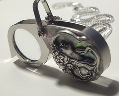 Magnifying Glass Victorian Art Nouveau Lady Face Mother of Pearl Loupe Pendant