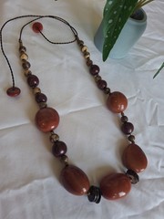 Tagua nut, ACAI Necklace Dark Red Hues, Chunky, Artisanal Handmade In Ecuador
