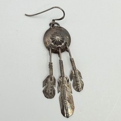 Vintage Southwest Sterling Silver 2.5″ Feather Dangle SINGLE Earring 4.4g