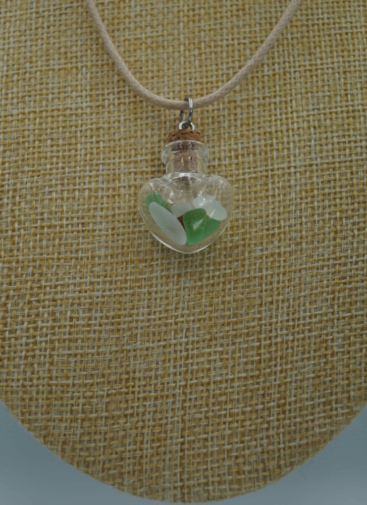Glass Vial with Tiny Multicoloured Sea Glass Pieces & Adjustable Necklace (P#57)