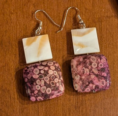 Artesian made purple Crinold fossil and MOP Necklace & Earrings