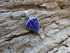 Hot Air Balloon Petite Pendant Dark Blue Lapis & Opal Sterling Silver 925 NEW