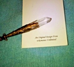 AVENTURINE Bead & Swarovski Crystal LEMURIAN Quartz Point PENDANT Wand Ornament