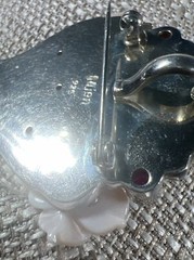 Sajen Sterling Silver Goddess Face Ruby Mother Of Pearl Pendant Brooch Pin