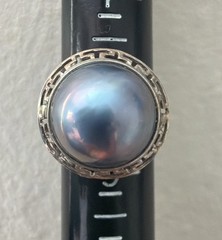 Vintage STUNNING Artisan Sterling Silver & Blue Mabé Pearl Ring RARE