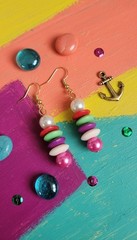 Handmade Colorful Natural Disk And Glass Bead Earrings #2943