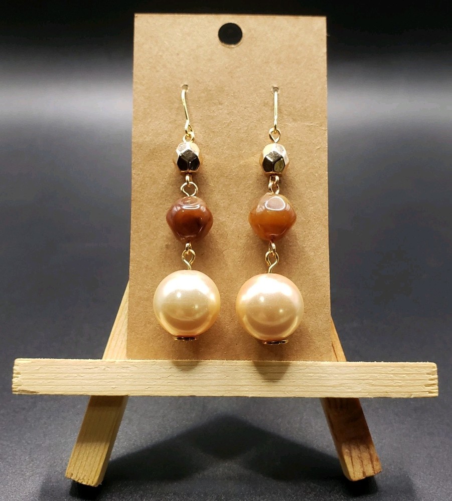 Dangle/Drop/Costume/Ceramic & Glass Gold~Brown & Tan Handcrafted Beaded Earrings