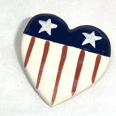 Handcrafted Ceramic Patriotic Heart Pin Red White Blue Stars Stripes