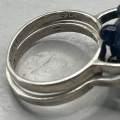 Sterling Silver 925 Double Ring Blue Lampwork Glass Ring Handmade Size 11