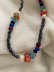 9 in. Glass Bead Necklace, Accent Bright Flower Glass Beads