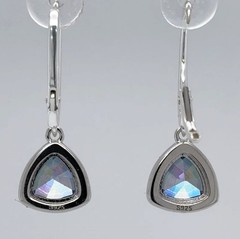925 Sterling Silver – Trilliant Mystic Topaz Dangle Leverback Rainbow Earrings