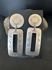Popular Navajo Stamped Sterling Silver Stamped Handmade Earrings 2.75″ 17859