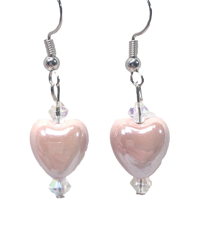 Handmade Light Pink Heart Earrings Valentine’s Day Anniversary Women Gift