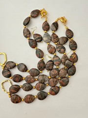 Gold & Red/Brown 3/4″ x 1″ Pear Shaped Jasper 23″ Beaded Necklace/Earring Set