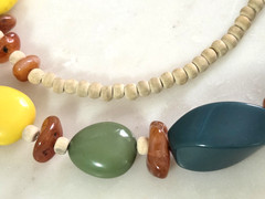 Boho Southwest Style Mixed Stone Necklace Carnelian Agate Wood Beads Ceramic 30″
