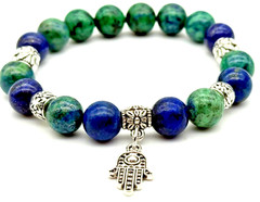 Handmade 10mm Eilat Stone & Silver Hamsa Hand Positive Energy Good Luck Bracelet