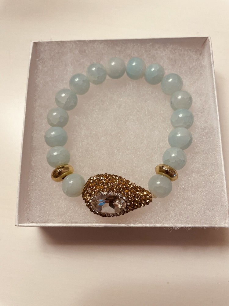 Amazonite with Crystal Medallion Bead Bracelet New Handmade In USA by Sheoma