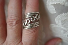 Sterling Silver Free Form Wire 19mm Wide Scroll Design Ring Size 8 8.7 Grams