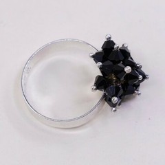 Sz 8.5 Vtg Tr 158 Sterling 925 Ring W/ Cluster Black Cz, Stamped 925 Mex