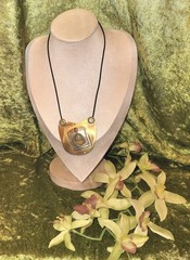 Handmade 16″Artisan Mixed Metal Pendant Necklace On Blk Cord Copper Brass Silver