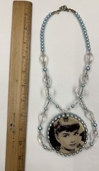 Audrey Hepburn Breakfast At Tiffany’s Photo Pendant Necklace Faux Blue Pearls￼