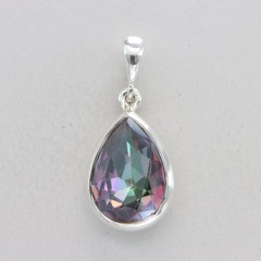 Faceted Pear MYSTIC TOPAZ Teardrop Pendant – 925 STERLING SILVER Rainbow #64e