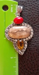 Artisan 925 Silver Jasper Gemstone Yellow Glass Pendant