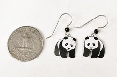 Sienna Sky Earrings Sterling Silver Hook Hand Painted Panda Fun Handmade in USA