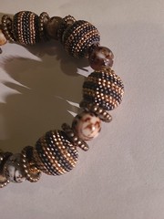 Gold Black Brown Beaded Women’s Bracelet, Handmade Stretch