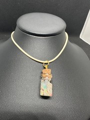Australian Opal in jar pendant, multi color, rope necklace