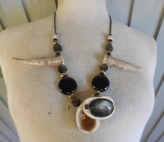 Secret Stash Necklace Gold Sheen Obsidian Inlay Elk Antler Onyx Deer Antler Tips