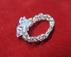 Swarovski Elements Pink white Crystal Beads Flower Ring – Handmade Sparkle sz 8