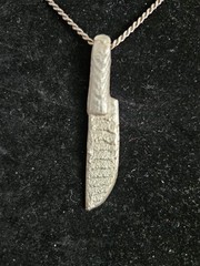 Sterling Silver Chefs Knife Pendant 925. Damascus Style Handmade