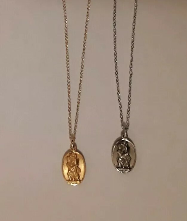 Sterling Silver or 12k GF St Christopher Charm Pendant Necklace Great Gift Idea!