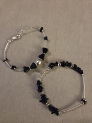 Liquid Silver And Onyx Beaded Bracelet Lot 7 Inches 925