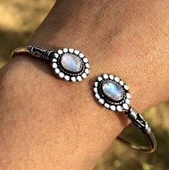 Handmade Cuff Bangle Jewelry German Silver, Natural Rainbow Moonstone Gemstone 1